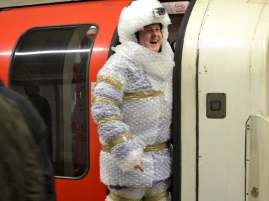Man wrapped in bubble-wrap