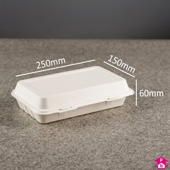 Bagasse 10" Clamshell Fish & Chips Box (700ml) - 250mm long x 150mm wide x 60mm high, 700ml capacity