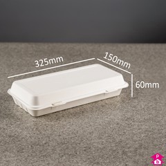 Bagasse 13" Clamshell Fish & Chips Box (800ml) - 325mm long x 150mm wide x 60mm high, 800ml capacity