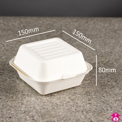 Bagasse 6" Clamshell Box (450ml) - 150mm long x 150mm wide x 80mm high, 450ml capacity