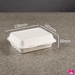 Bagasse 7.5" Clamshell Fish & Chips Box (500ml) - 190mm long x 145mm wide x 60mm high, 500ml capacity