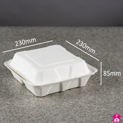 Bagasse 9" Clamshell Meal Box - 3 Compartments (2.6 litre) - 230mm long x 230mm wide x 85mm high, 2.6-litre capacity