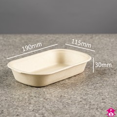 Bagasse Food Container (500ml / 16oz) - 190mm long x 115mm wide x 30mm high, 500ml capacity