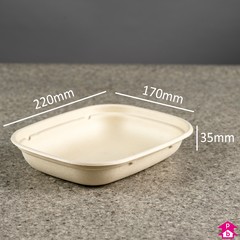 Bagasse Food Container (850ml / 30oz) - 220mm long x 170mm wide x 35mm high, 850ml capacity