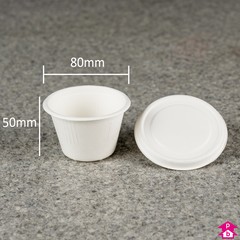 Bagasse Sauce Cup with Lid (80ml / 4oz) - 80mm diameter x 50mm high