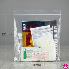 Biodegradable Clear Grip Seal Bag - Medium - 191mm wide x 191mm long, 40 micron thickness