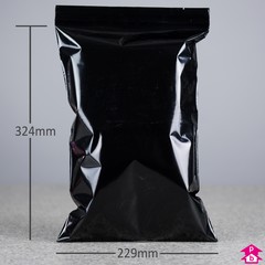 Black Grip Seal Bag - C4 - 229mm wide x 324mm long, 50 micron thickness