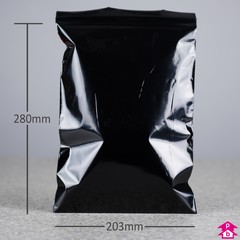 Black Grip Seal Bag - Medium - 203mm wide x 280mm long, 50 micron thickness