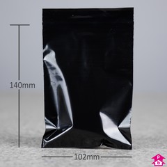 Black Grip Seal Bag - Small - 102mm wide x 140mm long, 50 micron thickness