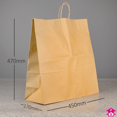 Brown Paper Carrier Bag - Extra large - 450 wide x 170mm gusset x 470mm  high, 100gsm