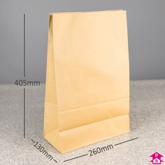 Brown Paper Grocery Bag - Extra Large (260mm wide x 130mm gusset x 405mm high, 70 gsm.)