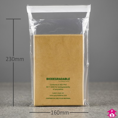 Clear Biodegradable Mailing Bag 30 Recycled 160mm wide x 230mm long x 40 micron thickness