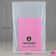 Clear Compostable Packing Bag - Large (300mm wide x 450mm long, 40 micron)