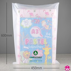 Clear Compostable Packing Bag - Large (450mm wide x 600mm long, 40 micron)