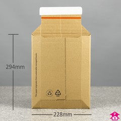 M1 Expandable Cardboard Envelope - 228mm wide x 294mm long (flat) / 155mm wide x 219mm long x 70mm deep (expanded)