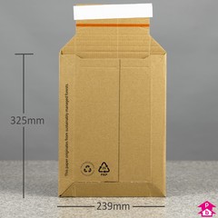 M2 Expandable Cardboard Envelope - 239mm wide x 325mm long (flat) / 165mm wide x 250mm long x 70mm deep (expanded)