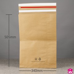 Paper Mailing Bag with Gusset and Double Strip - Extra Large - 340mm wide with 90mm gusset x 505mm long, 100 gsm
