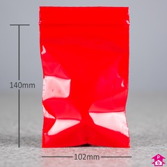 Red Grip Seal Bag - Small - 102mm wide x 140mm long, 50 micron thickness