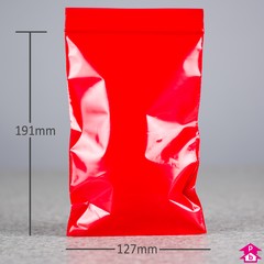 Red Grip Seal Bag - Small - 127mm wide x 191mm long, 50 micron thickness