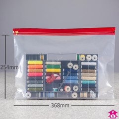 Red Metal Zipper Bag - C4+ - 368mm wide x 254mm long, 125 micron thickness