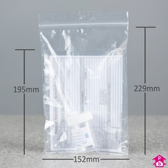 Self-Seal Specimen Bag with Pouch - 152mm wide x 229mm long, with pouch 152mm wide x 195mm long, 50 micron thickness