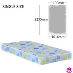 Single Mattress Cover - 1016mm opening to 1190mm wide x 2235mm long, 75 micron thickness