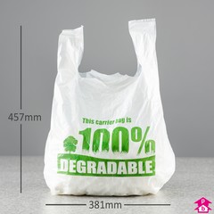White Biodegradable Vest Carrier Bag - Medium (10/15" wide x 18" high x 10 micron (Medium))