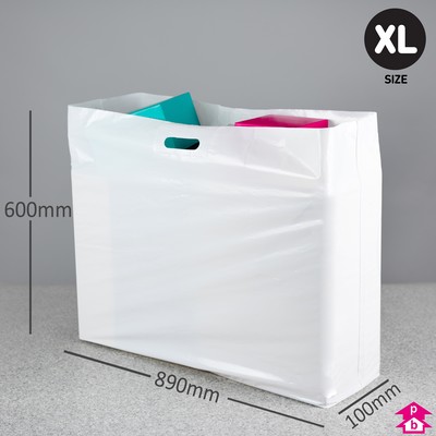 White Carrier Bag - Extra Large - 890mm wide x 600mm high x 50